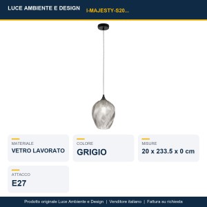Sospensione grigia in vetro E27 1 punto luce MAJESTY Luce Ambiente e Design - foto 2