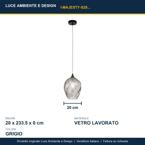 Sospensione grigia in vetro E27 1 punto luce MAJESTY Luce Ambiente e Design - foto 3