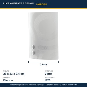 Applique da interno E27 vetro bianco 23 cm Luce Ambiente e Design MIRO' - foto 3