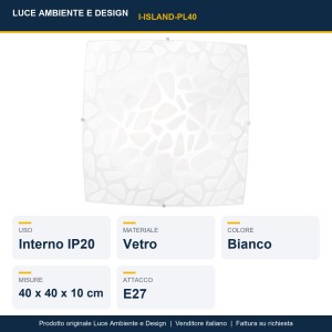 Plafoniera 3 luci E27 bianca in vetro 40 cm Luce Ambiente e Design ISLAND - foto 2