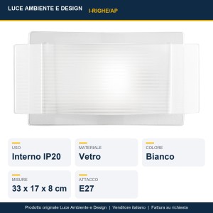 Applique da interno E27 bianca 1 luce in vetro RIGHE Luce Ambiente e Design - foto 2