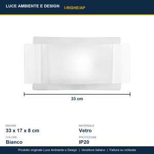 Applique da interno E27 bianca 1 luce in vetro RIGHE Luce Ambiente e Design - foto 3
