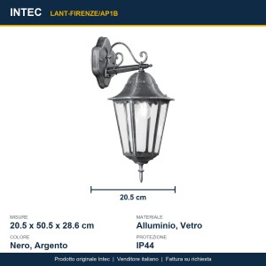 Applique da esterno IP44 nera/argento E27 Intec FIRENZE - foto 3