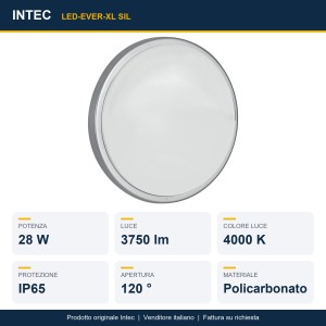 Plafoniera da esterno LED 28W 4000K IP65 argento Intec - foto 2