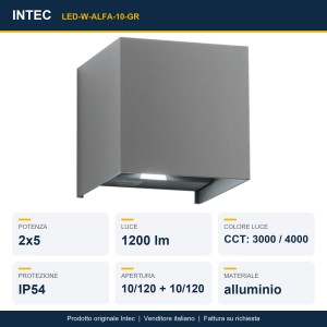 Applique LED da esterno 2x5W CCT IP54 grigia Intec ALFA 10 - foto 2