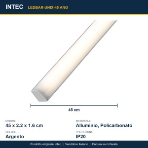 Barra LED sottopensile angolare 45 cm 4000K argento Intec UNIX - foto 3