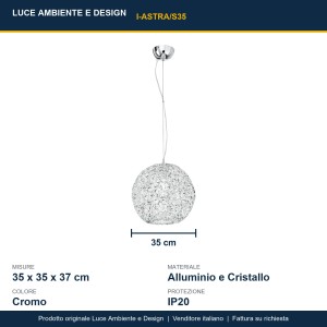Sospensione E27 in Cromo 35 cm Luce Ambiente e Design ASTRA - foto 4