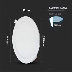 Pannello LED 18W Rotondo da Incasso 210mm Bianco V-TAC VT-1807-N - foto 8