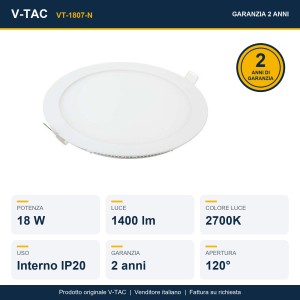 Pannello LED 18W Rotondo da Incasso 210mm Bianco V-TAC VT-1807-N - foto 9