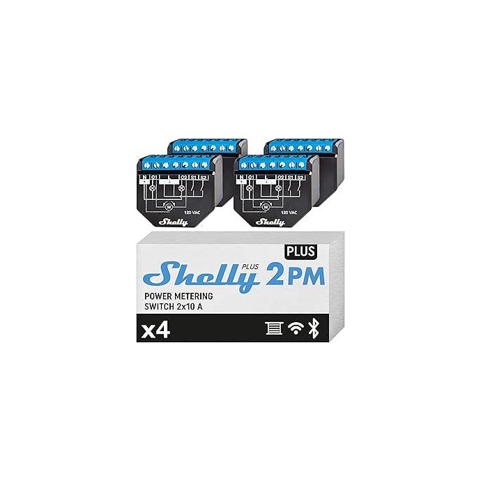 Shelly Plus 2PM - FOUR PACK Smart Relay Tapparelle 16A AC/DC WiFi + PM Shelly Plus 2PM - FOUR PACK Smart Relay Tapparelle 16A AC/DC WiFi + PM