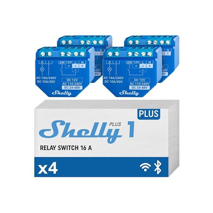 Shelly Plus 1 (4 pack-4 pezzi) - Smart Relay contatto pulito 16A AC/DC WiFi/BT