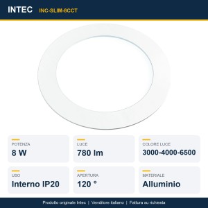 Faretto LED da incasso 8W CCT 3000-4000-6500K bianco Intec - foto 2