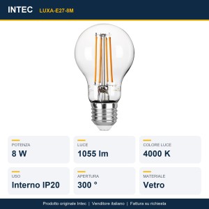 Lampadina LED E27 Filamento COB 8W 4000K 1055lm Intec - foto 2