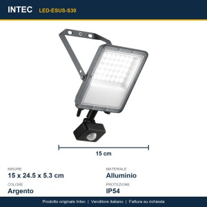 Proiettore LED da esterno 30W CCT 3000/4000/6500K IP54 Intec ESUS - foto 3