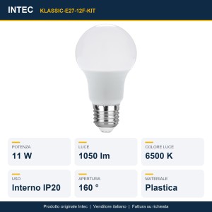 Kit 3 lampadine LED E27 11W 6500K Intec - foto 2