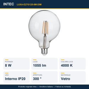 Lampadina LED Globo G125 E27 8W 4000K dimmerabile Intec - foto 2