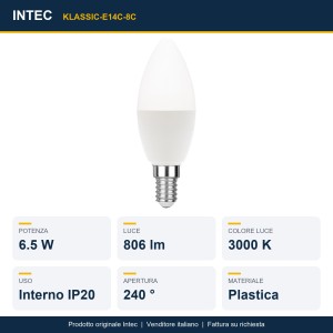 Lampadina LED candela E14 6,5W 3000K Intec - foto 2