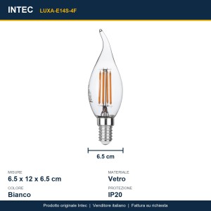 Lampadina LED E14 candela curva trasparente 4W 6500K Intec - foto 3