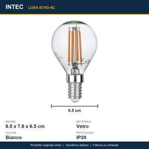 Lampadina LED E14 Globo G45 trasparente 4W 2700K 470lm Intec - foto 3