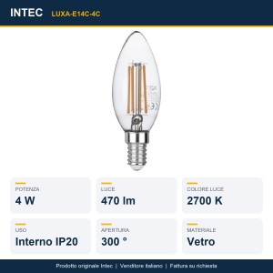 Lampadina LED E14 candela filamento COB 4W 2700K Intec - foto 2