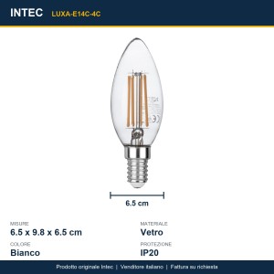 Lampadina LED E14 candela filamento COB 4W 2700K Intec - foto 3