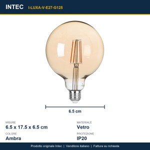 Lampadina LED decorativa G125 E27 8W 2500K ambra Intec - foto 3
