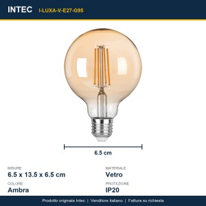 Lampadina decorativa LED G95 E27 8W 2500K vetro ambra Intec - foto 3