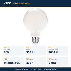 Lampadina LED E27 G95 filamento 8W 4000K Intec - foto 2