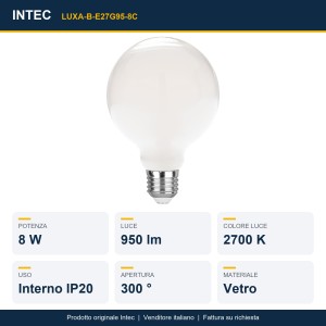 Lampadina LED E27 G95 Filamento 8W 2700K 950lm Intec - foto 2