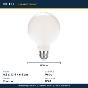 Lampadina LED E27 G95 Filamento 8W 2700K 950lm Intec - foto 3