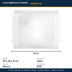 Plafoniera 2 luci E27 bianca in vetro RIGHE Luce Ambiente e Design - foto 3