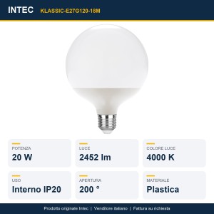 Lampadina LED E27 globo 20W 4000K Intec - foto 2
