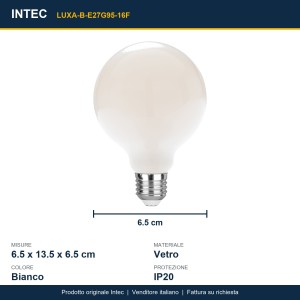 Lampadina LED E27 G95 16W 6500K 2000lm Intec - foto 3