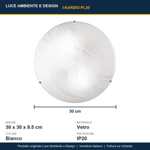 Plafoniera 30 cm 2xE27 in vetro bianco KARDIO Luce Ambiente e Design - foto 3