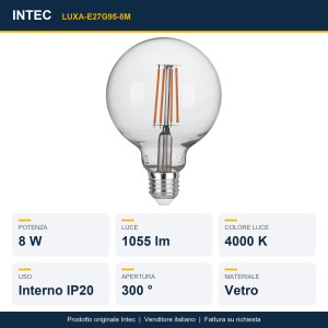 Lampadina LED E27 Globo G95 8W 4000K Intec - foto 2