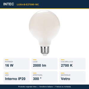 Lampadina LED E27 Globo G95 Filamento COB 16W 2700K Intec - foto 2