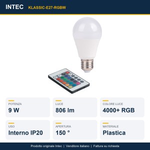 Lampadina LED E27 RGB 4000K 9W Intec - foto 2