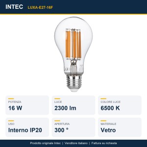 Lampadina LED filamento E27 16W 2300lm 6500K Intec - foto 2