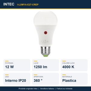 Lampadina LED con sensore crepuscolare E27 12W 4000K Intec - foto 2