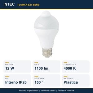 Lampadina LED con sensore E27 12W 4000K Intec - foto 2