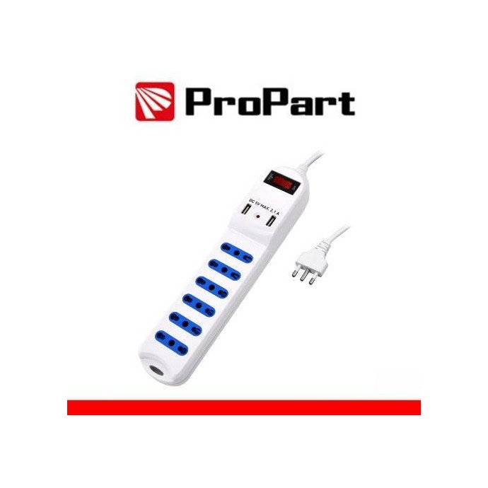 Multipresa 6 posti 10/16A bipasso 2P+T + 2 prese USB 2.1A RICARICA RAPIDA  + int