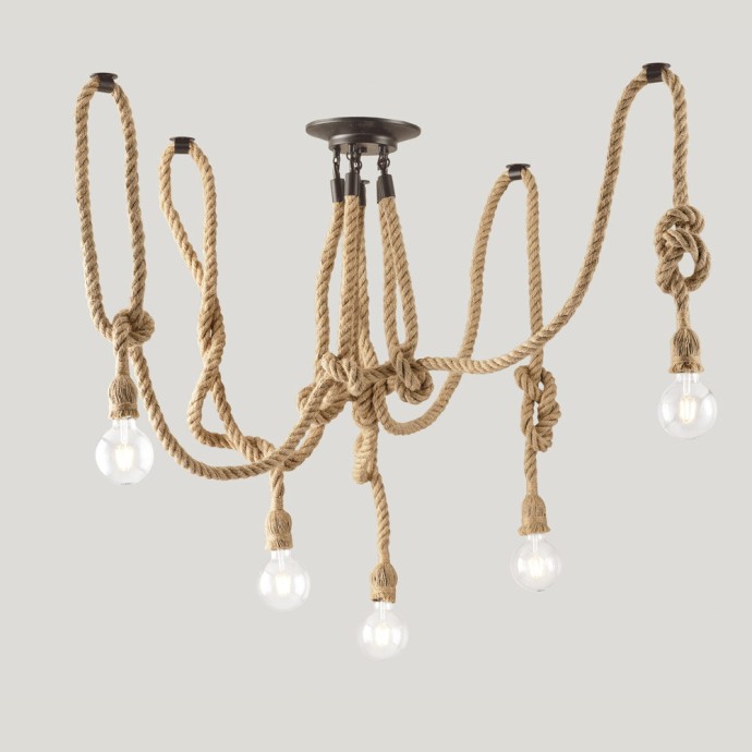 Plafoniera 5 luci E27 nera e canapa Luce Ambiente e Design