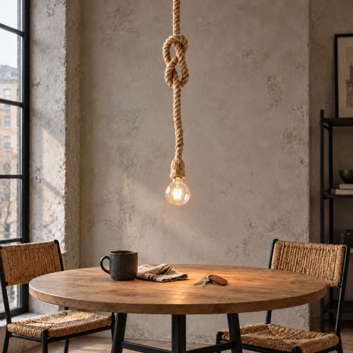 Sospensione E27 1 luce beige ROPE Luce Ambiente e Design