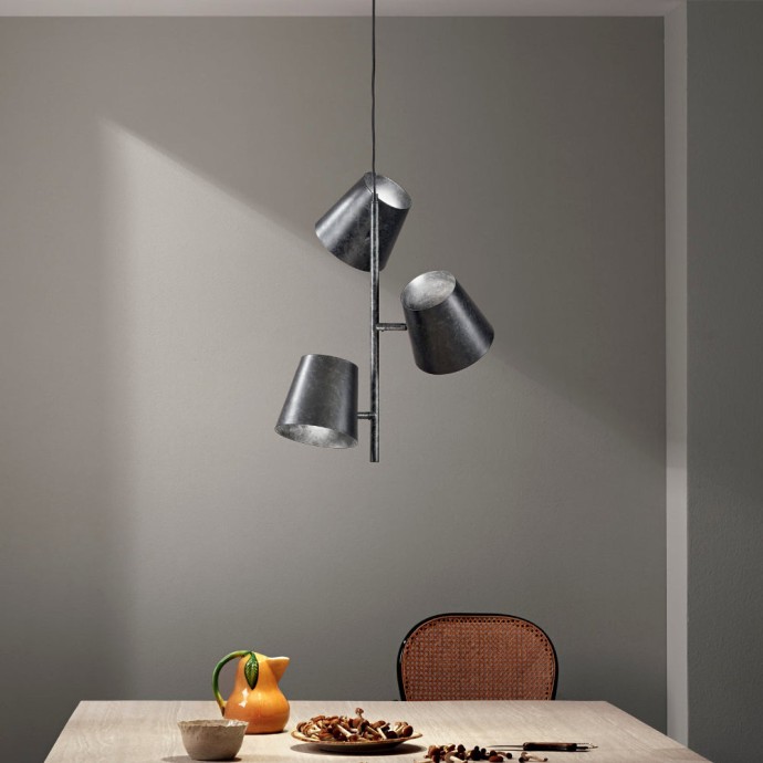 Sospensione 3 luci E27 grigia in metallo Luce Ambiente e Design