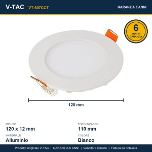 Pannello LED da incasso 6W CCT 3000K-6500K bianco V-TAC VT-607CCT - foto 10