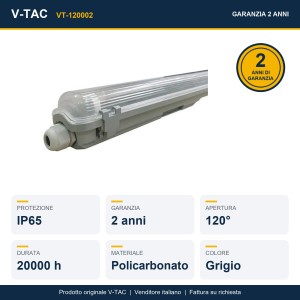 Plafoniera per 2 tubi T8 120cm 2x20W IP65 V-TAC VT-120002 - foto 9