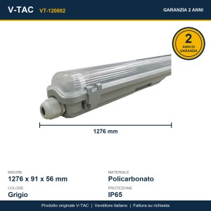 Plafoniera per 2 tubi T8 120cm 2x20W IP65 V-TAC VT-120002 - foto 10
