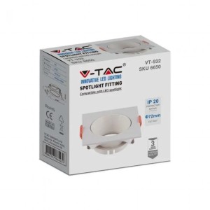 Portafaretto da incasso quadrato GU10 bianco V-TAC VT-932-W - foto 3