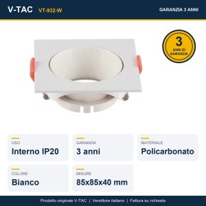 Portafaretto da incasso quadrato GU10 bianco V-TAC VT-932-W - foto 7