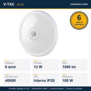Plafoniera LED rotonda 12W 4000K con sensore PIR bianca V-TAC VT-13 - foto 14